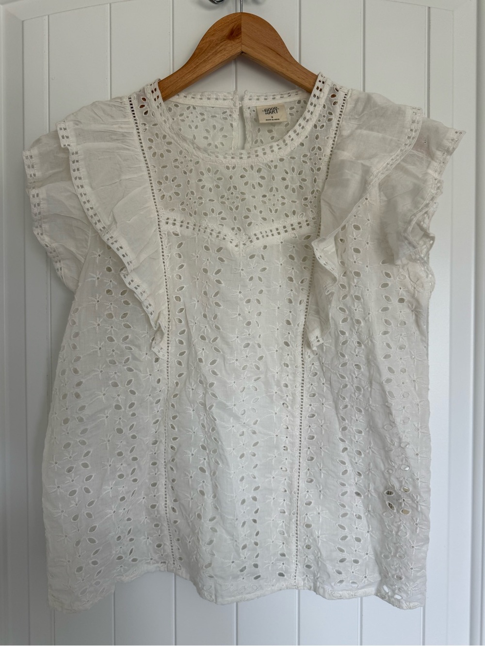 Good Hart White Eyelet Ruffle Sleeve Blouse Top Small Boho Summer Cottagecore